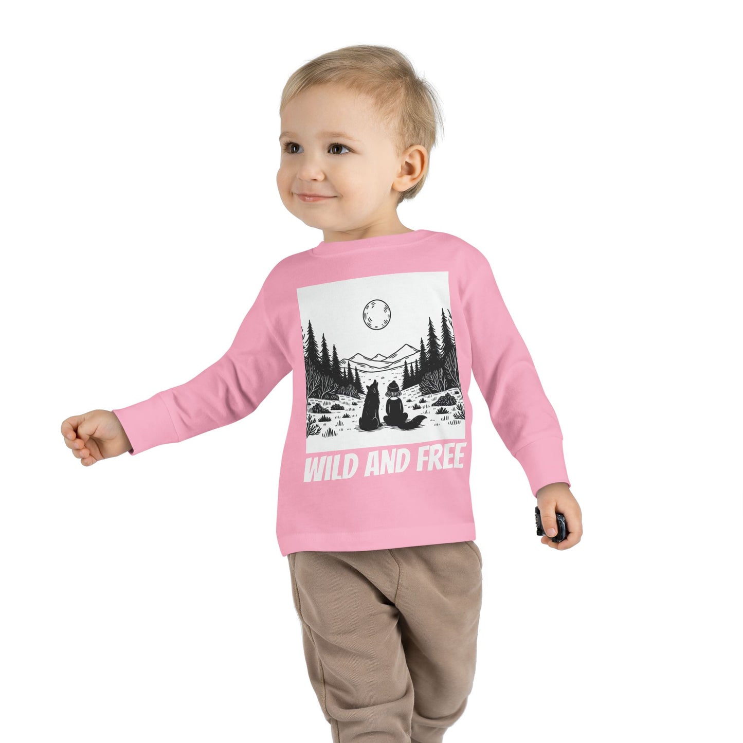 Wild and Free Long Sleeve Toddler Tee in Pink